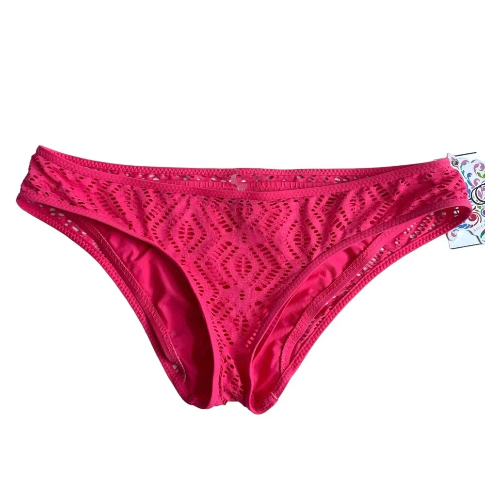 BECCA Crochet 2 Piece Top Bottom Bikini Set Coral Size Large